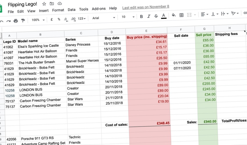 Lego spreadsheet